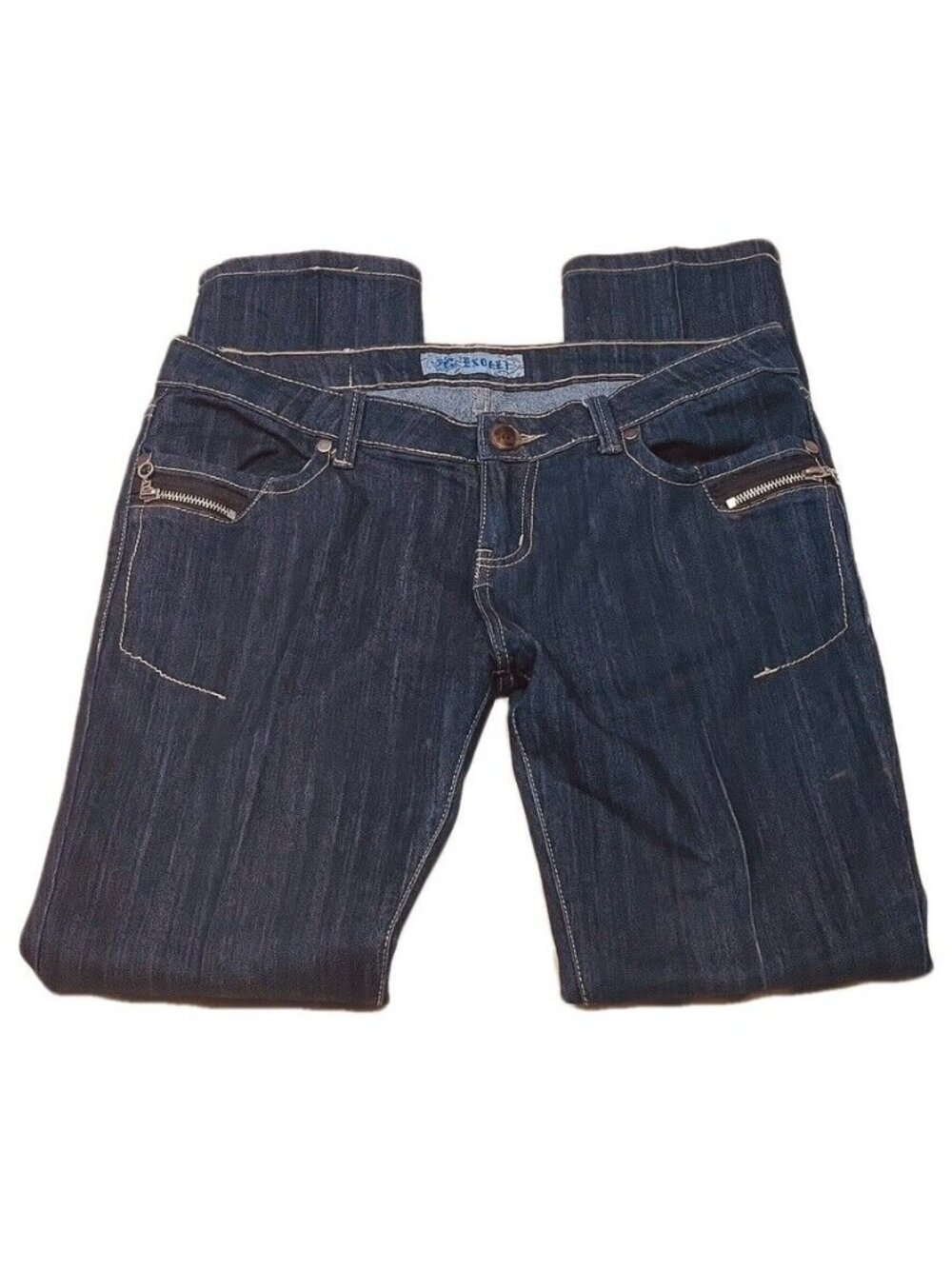 Vintage EXOCET Straight Leg Dark Wash Zipped Pockets Junior Denim Jeans - Picture 8 of 9